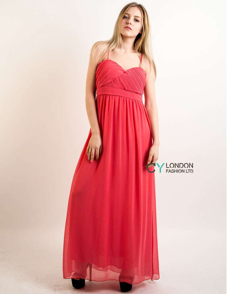 Pleated Bust  Maxi Dress (Coral)