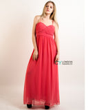 Pleated Bust  Maxi Dress (Coral)