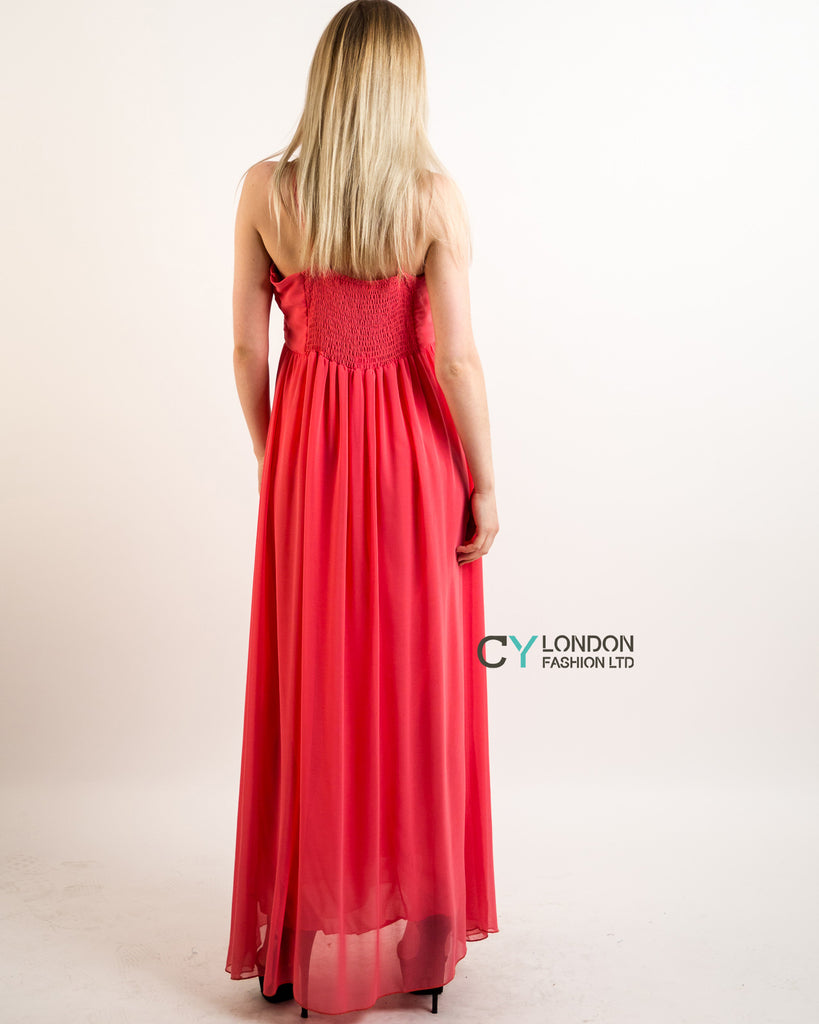 Pleated Bust  Maxi Dress (Coral)