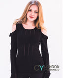 Frill Cold Shoulder Knitted Top