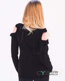 Frill Cold Shoulder Knitted Top