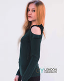 Frill Cold Shoulder Knitted Top