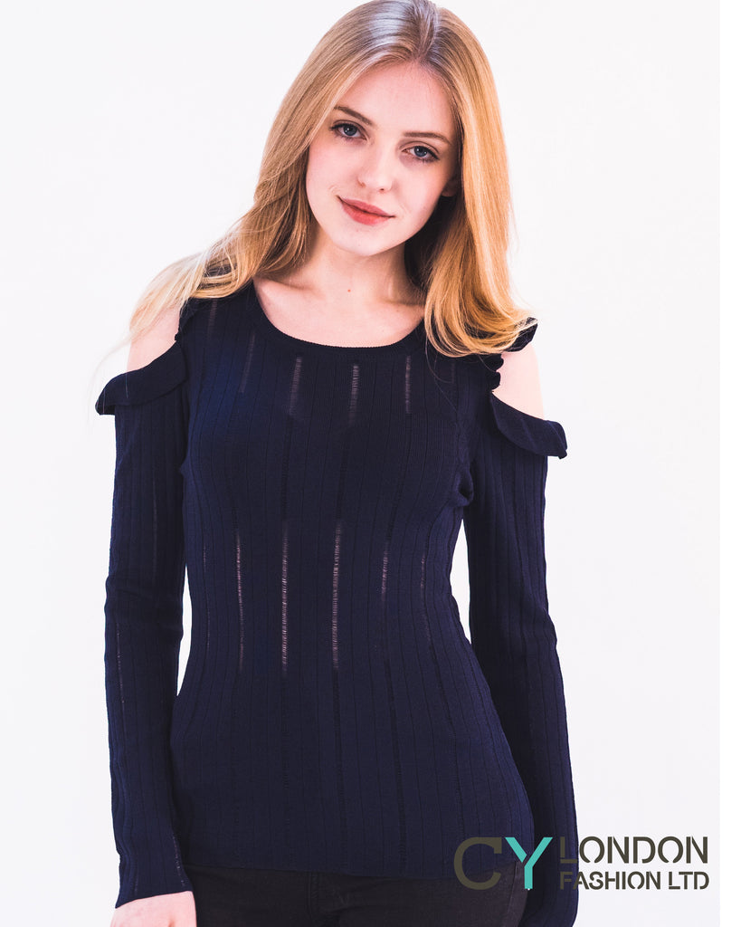 Frill Cold Shoulder Knitted Top
