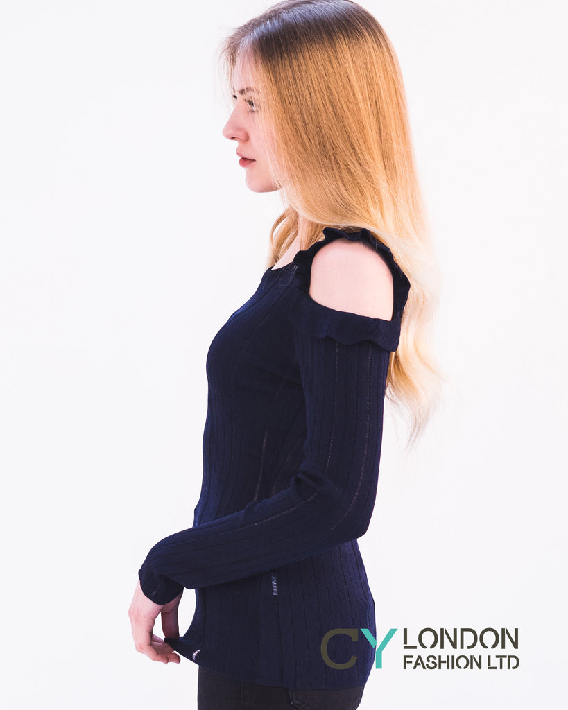 Frill Cold Shoulder Knitted Top