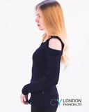Frill Cold Shoulder Knitted Top