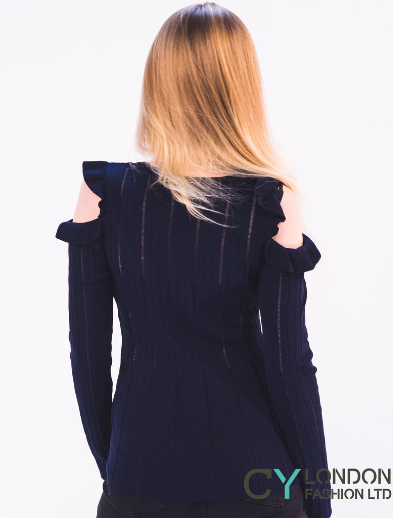 Frill Cold Shoulder Knitted Top