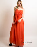 Pleated Bust & Sweetheart Neckline Maxi Dress (Orange)