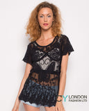 Crochet Top with Butterfly detail (Black)
