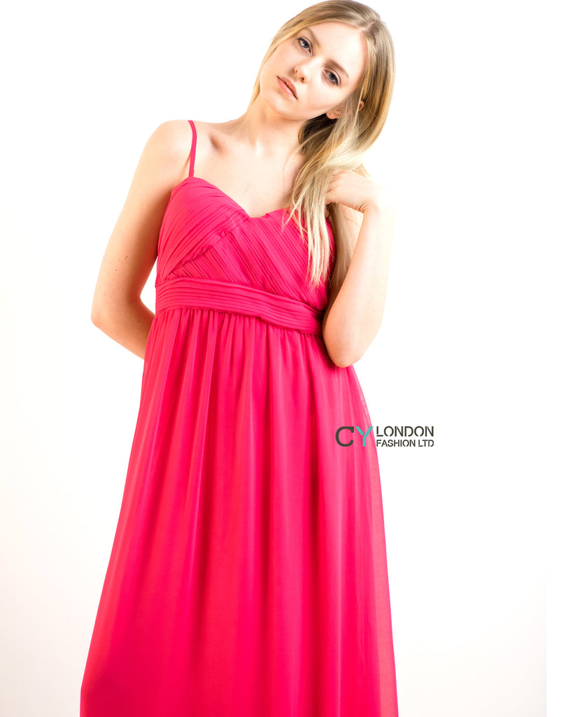 Pleated Bust  Maxi Dress (Pink)