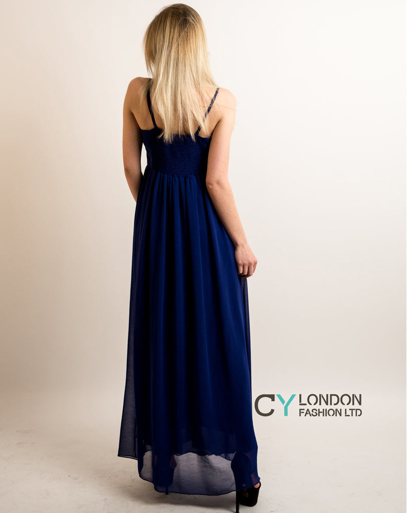 Pleated Bust  Maxi Dress (Royal blue)