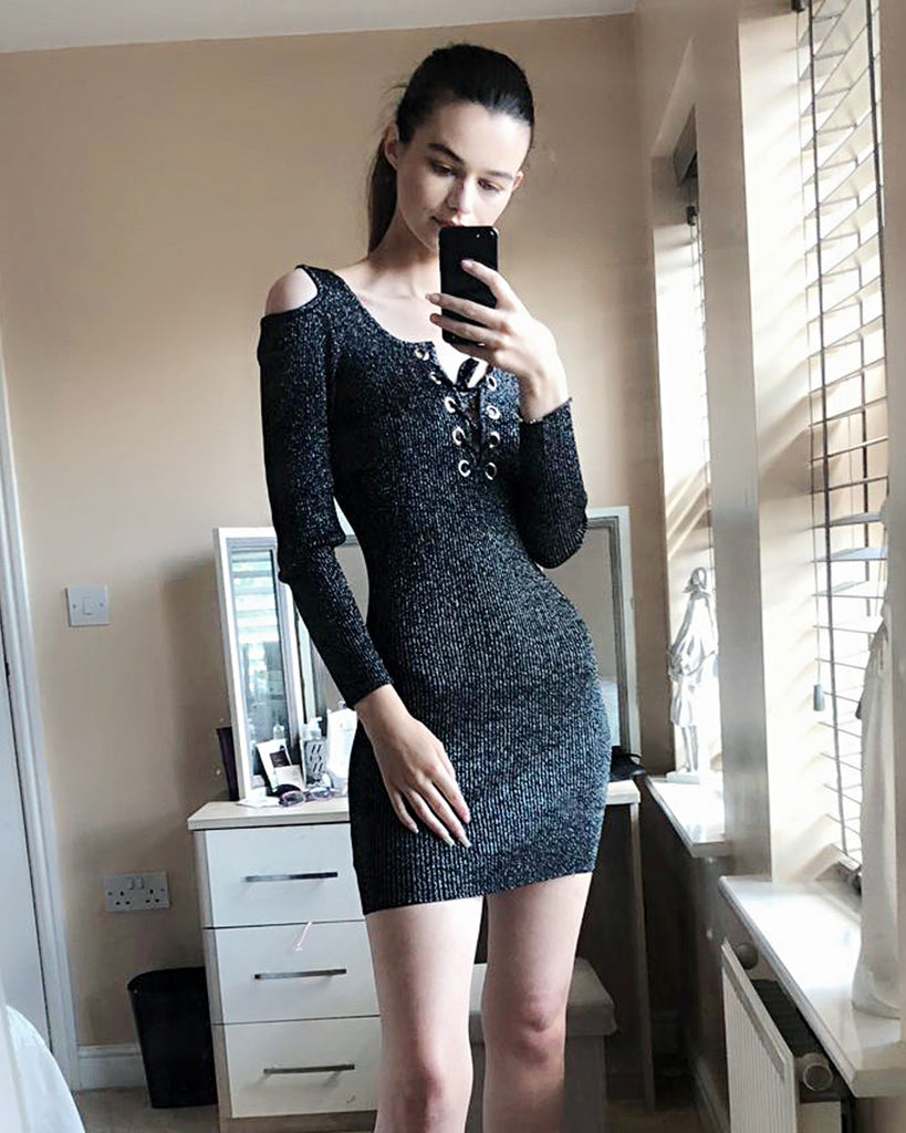 Cold shoulder Sparkle knit bodycon party dress