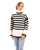 Soft Knit Striped roll-neck design cozy wool-blended jumper in white
