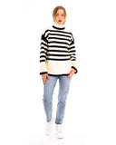 Soft Knit Striped roll-neck design cozy wool-blended jumper in white