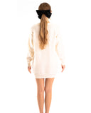 Multi faxu Pearl embellished design neckline long knit jumper dress in white