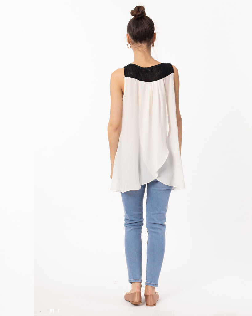 Tie dye Fringed Chiffon Lace Shoulder Vest