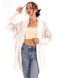 Sequin embellished shoulder and front soft knit cardigan