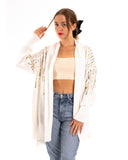 Sequin embellished shoulder and front soft knit cardigan