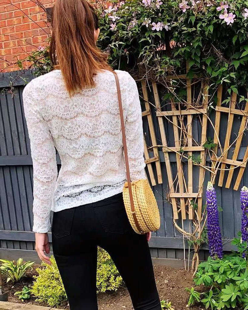 Elegant Floral lace long sleeves top in white