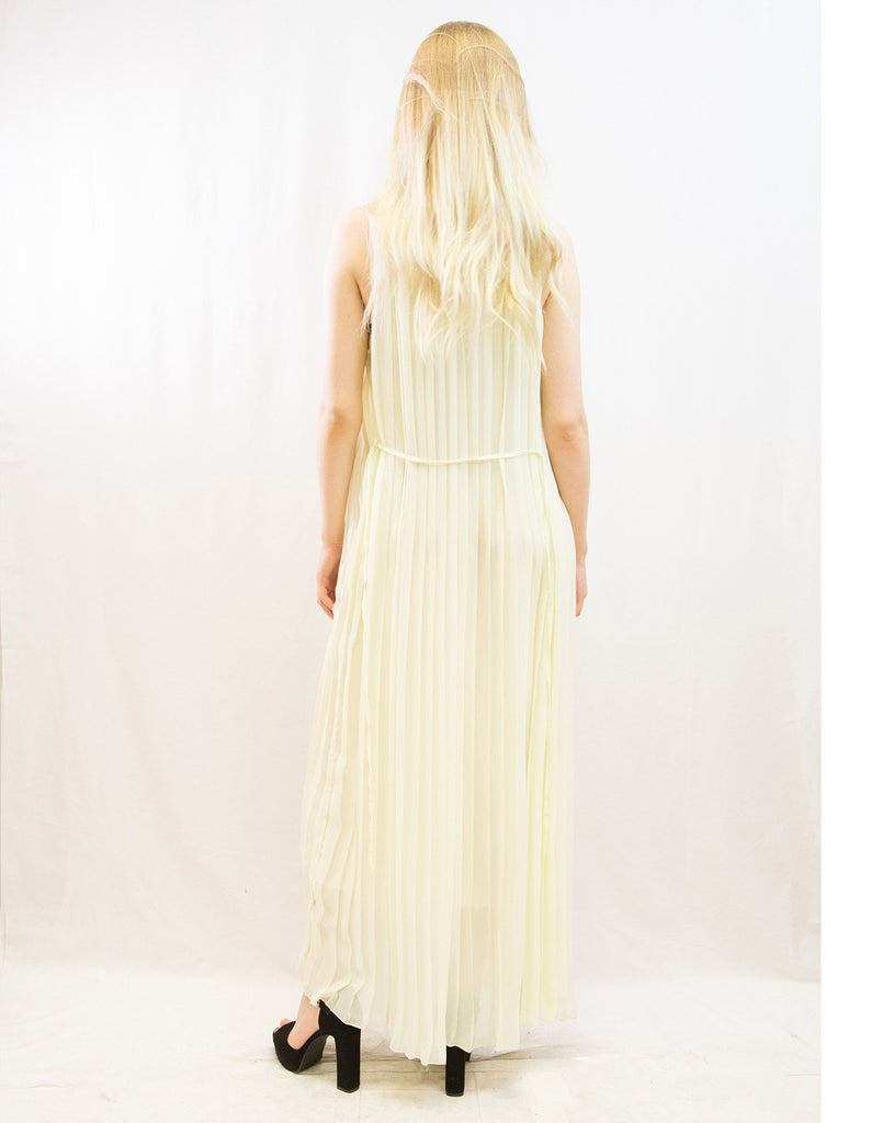 Sleeveless Pleated Maxi Dress (White)