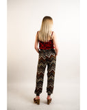 Stripe print elasticated waist Cotton Trousers (Wine)