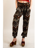 Stripe print elasticated waist Cotton Trousers (Wine)