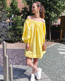 Off shoulder long sleeves oversize dress in Yellow