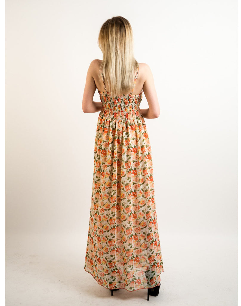 Printed Chiffon Maxi Dress KK6228 (YELLOW GREEN FLORAL PRINT)