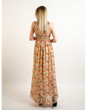 Printed Chiffon Maxi Dress KK6228 (YELLOW GREEN FLORAL PRINT)