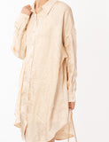 Oversized long shirt dress in textured jacquard design fabric beige color
