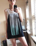 Vest Top with Lace Detail and TIe dye Fringing design black
