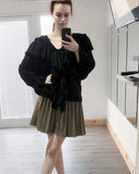 Front Frill detail long sleeves blouse top in black
