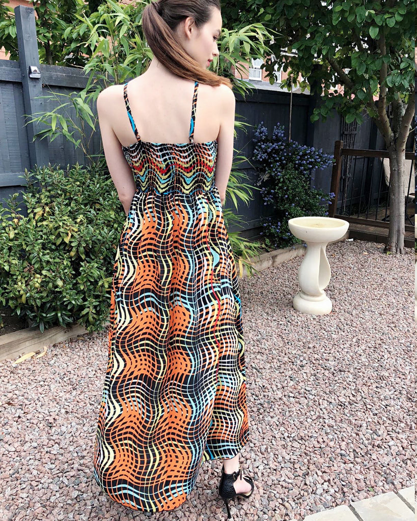 Printed Chiffon Maxi Dress (BLACK STRIPE PRINT)