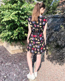 Scarf print A-line dress in black color