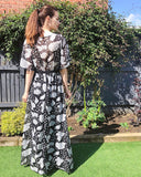 Floral Print Chiffon Wrap Maxi Dress (Black Rose)