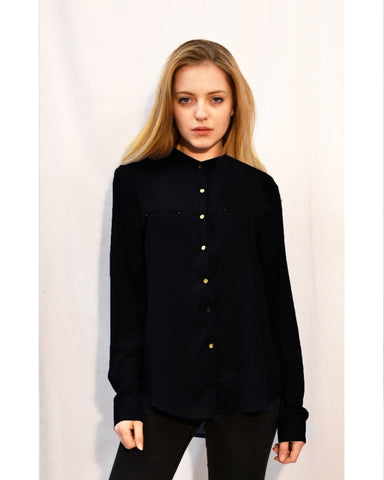 Collar Chiffon Shirt (BLACK)