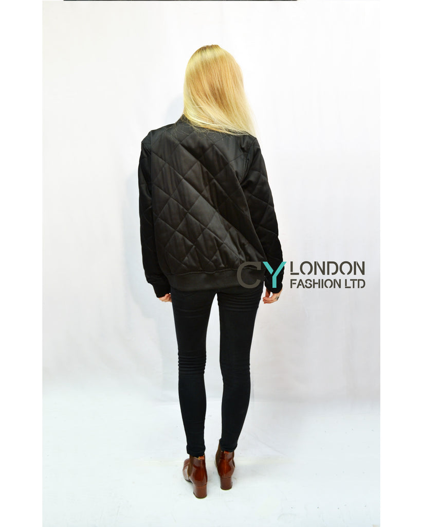 Quilted Satin Puffer Bomber Jacket