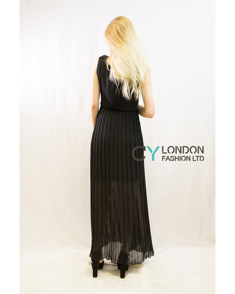 Chiffon Cross Wrap Maxi Dress Black