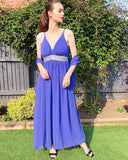 Strappy Chiffon Maxi Dress with Sequin waist (Blue)