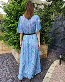 Floral Print Chiffon Wrap Maxi Dress (Blue Floral)