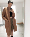 Oversized Boxy rib knit long cardigan with front pocket