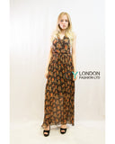 Chiffon Cross Wrap Maxi Dress Brown + Orange Floral