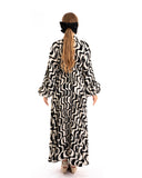 Black and White floral Scarf print Full pleated long Shirt dress