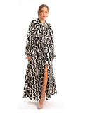 Black and White floral Scarf print Full pleated long Shirt dress