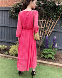 Pleated Long Maxi Dress in coral pink