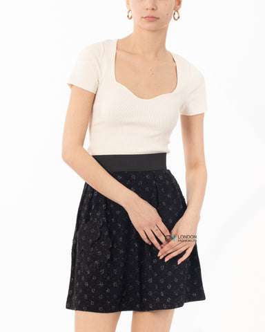 Black Floral Lace Skater Skirts