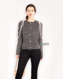 Dark Grey Cardigan with Pearl Chain Embellishments