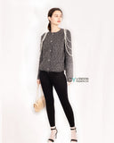 Dark Grey Cardigan with Pearl Chain Embellishments