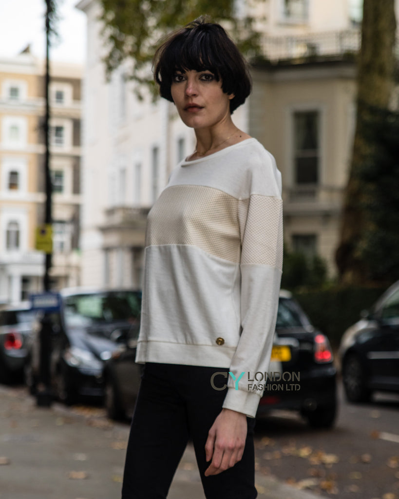 Gold Print Cream Sweatshirt  Top