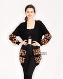 Faux leopard print fur cardigan with embellishment