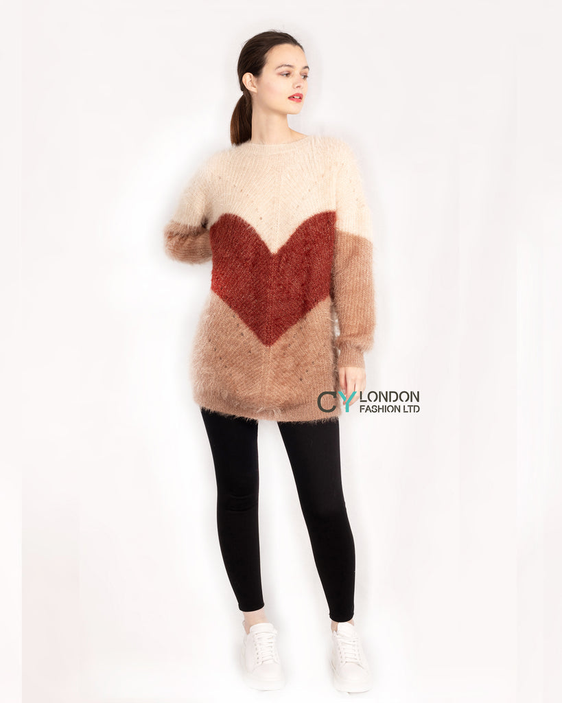 Oversized super soft colour block jumper in beige